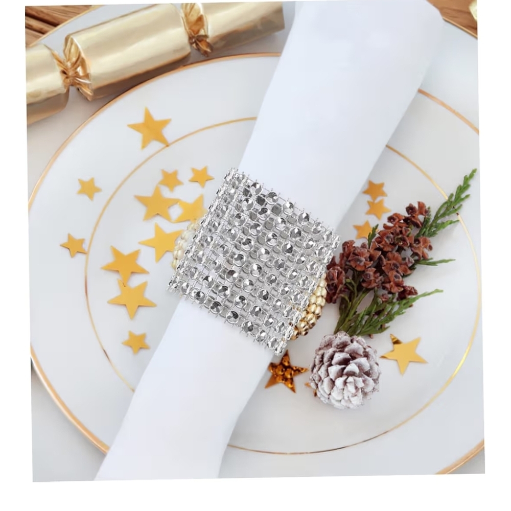 Silver Rhinestone 50 Napkin Ring - Sparkling Holiday Table Accent